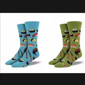 *NWT Lot of 2 Socksmith Men's Socks Novelty Crew Cut Socks "Sushi" Green/Blue
